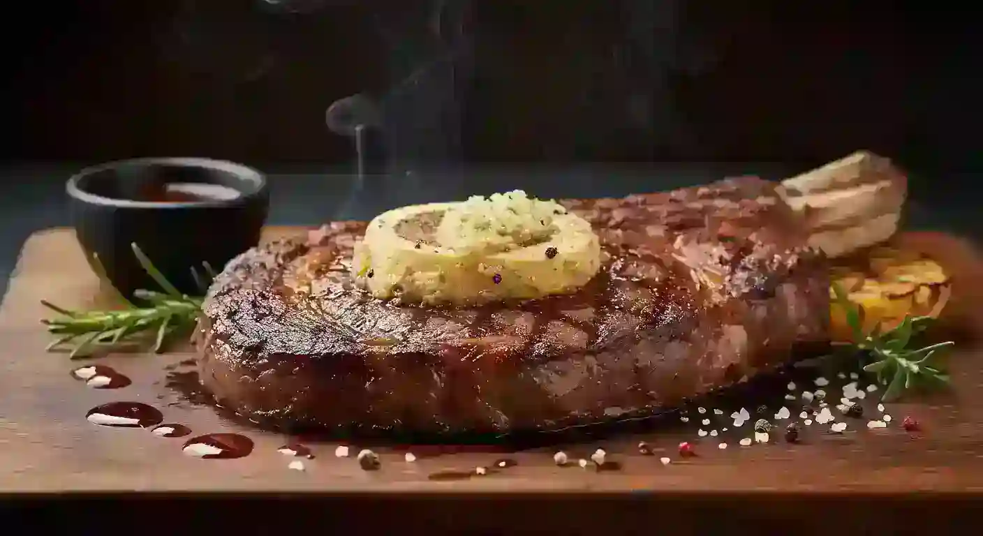 feat Ribeye Steak with Bone Marrow