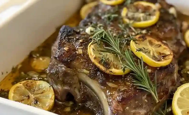 Fall-Off-the-Bone Garlic Rosemary Lamb Shank in Lemon Herb Broth